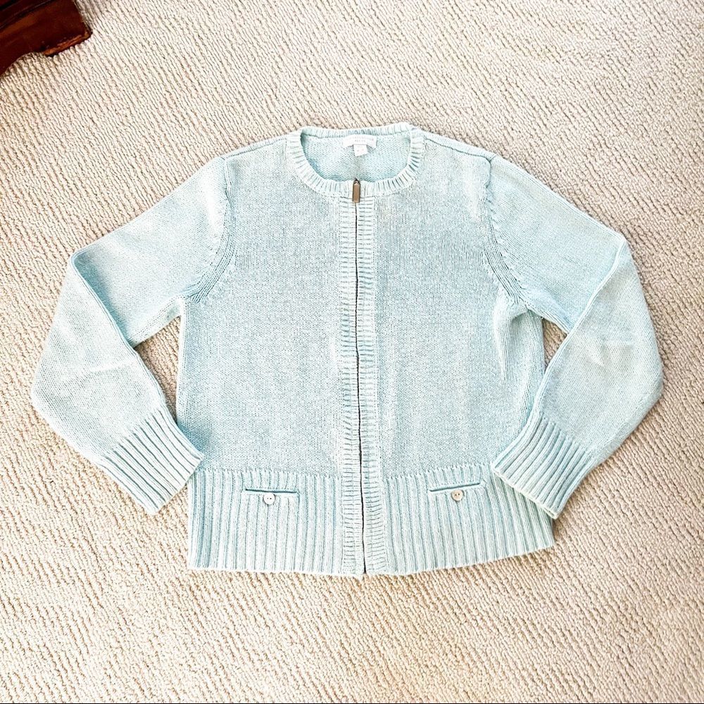 Charter Club Petite Small PS Light Blue Zip Sweater